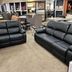 2Pcs Black Leather Manuel Recliner Sofa &Loveseat. Dropped Down From $2,500 To $1,750