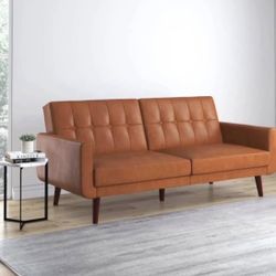Modern Futon, Camel Faux Leather 
