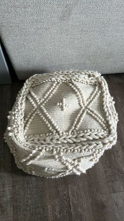 Woven Boho Pouf / Footrest - Cream