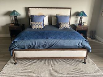 Restoration Hardware bed King with two end tables