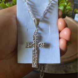 Chain Figaro With Pendant Cross Style  Barroco Sterling Silver 925 