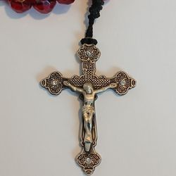 Sterling Silver Cross Pendant, Rosary Vintage