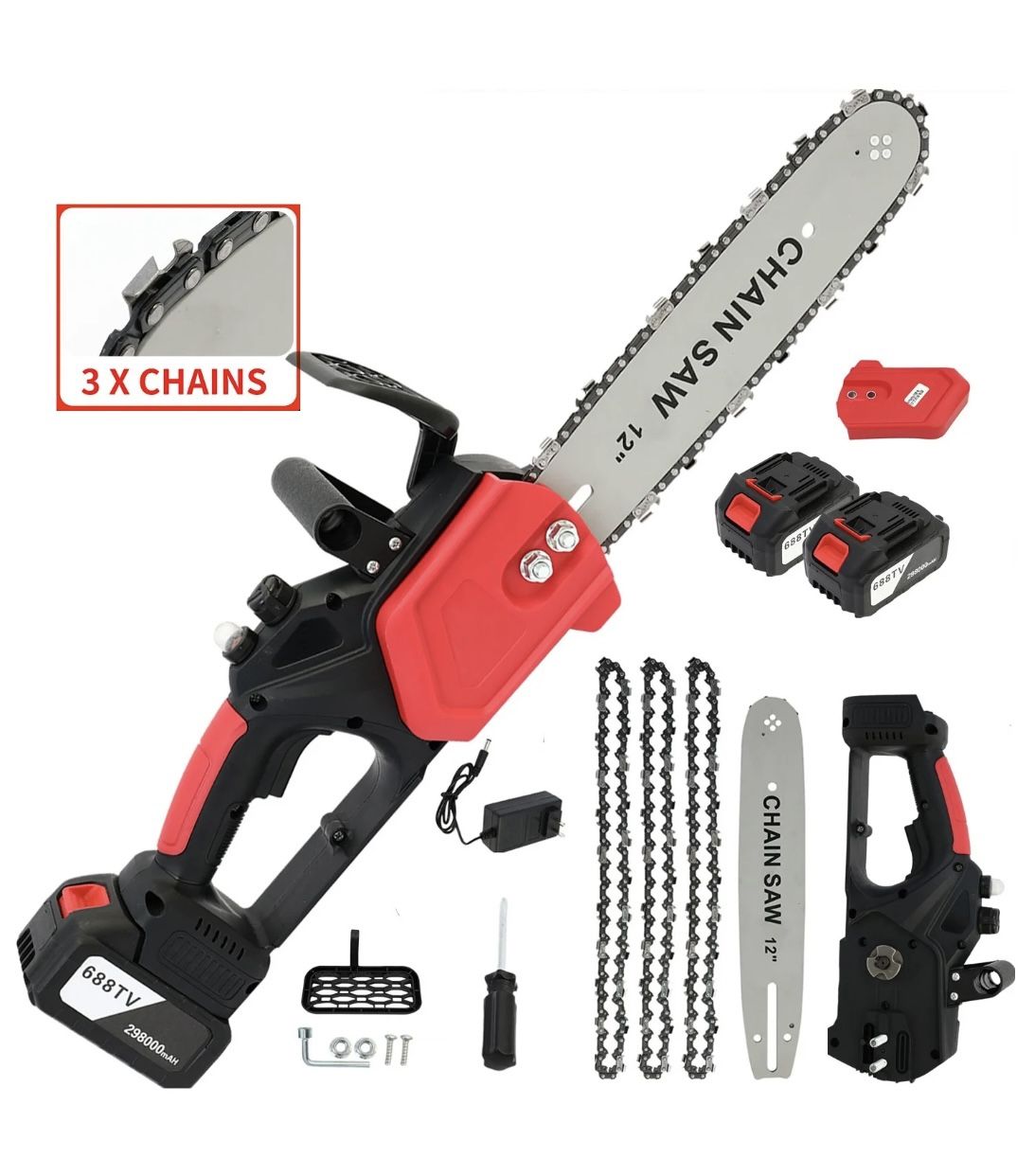 Baokaler 12" Cordless Chainsaw, Handheld Electric Chainsaw for Wood Cutting Tree Trimming New