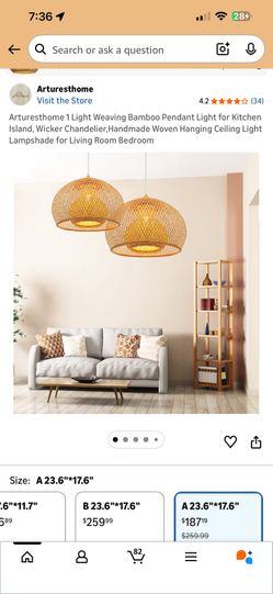Bamboo Pendant Light for Kitchen Island, Wicker Chandelier,Handmade Woven Hanging Ceiling Light Lampshade for Living Room