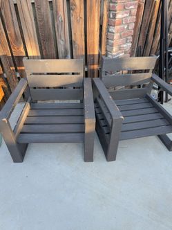Pair of Handcrafted Wooden Outdoor Lounge Chairs – Dark Stain