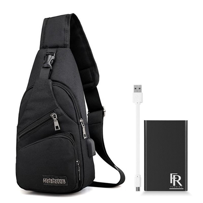 FR Fashion Co. 2019 Men’s Canvas Fabric Sling Bag with BONUS Slim Mobile Power Bank