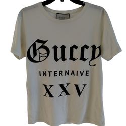 Women’s Authentic Gucci Pale Yellow Guccy Internaive XXV T-shirt Small (S)