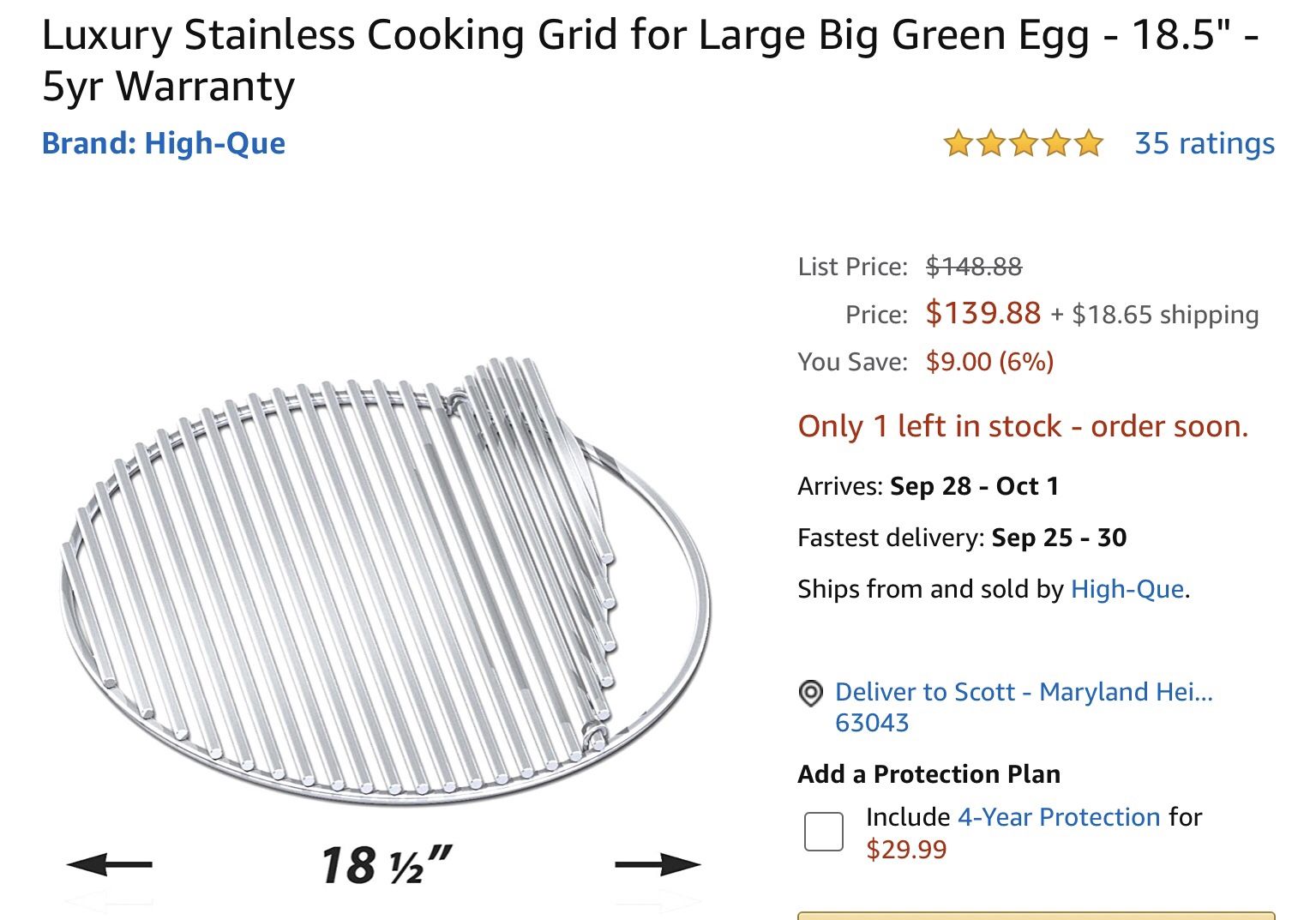 Cooking grid for large big green egg