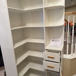 Corner Bookshelf, 76" Tall Corner Bookshelves, 6 Tiers L-Shaped Bookcase with 10 Open Shelves and 2 Storage Drawers for Living Room or Home Office