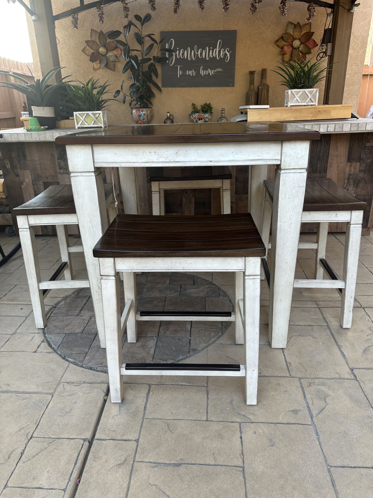 Beautiful Country Solid Wood Pub Dining Table  36” x 36” x 36” with 4 Counter stool 24” 