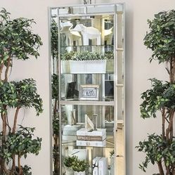 GLAM CORNER CURIO DISPLAY GLASS MIRRORED ACCENT CABINET | VITRINA CHINERO