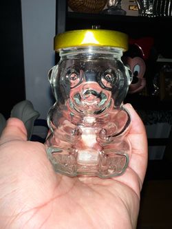 Small Glass Bear Jar with Gold Lid