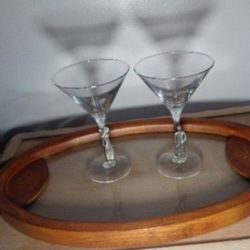 PEWTER - GLASS MARTINI COCKTAIL GLASSES SET OF 2