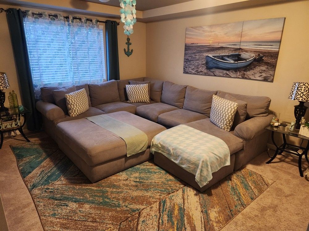 Down Feathered Sectional Sofa + Large Ottoman + Large Area Rug FREE DELIVERY 