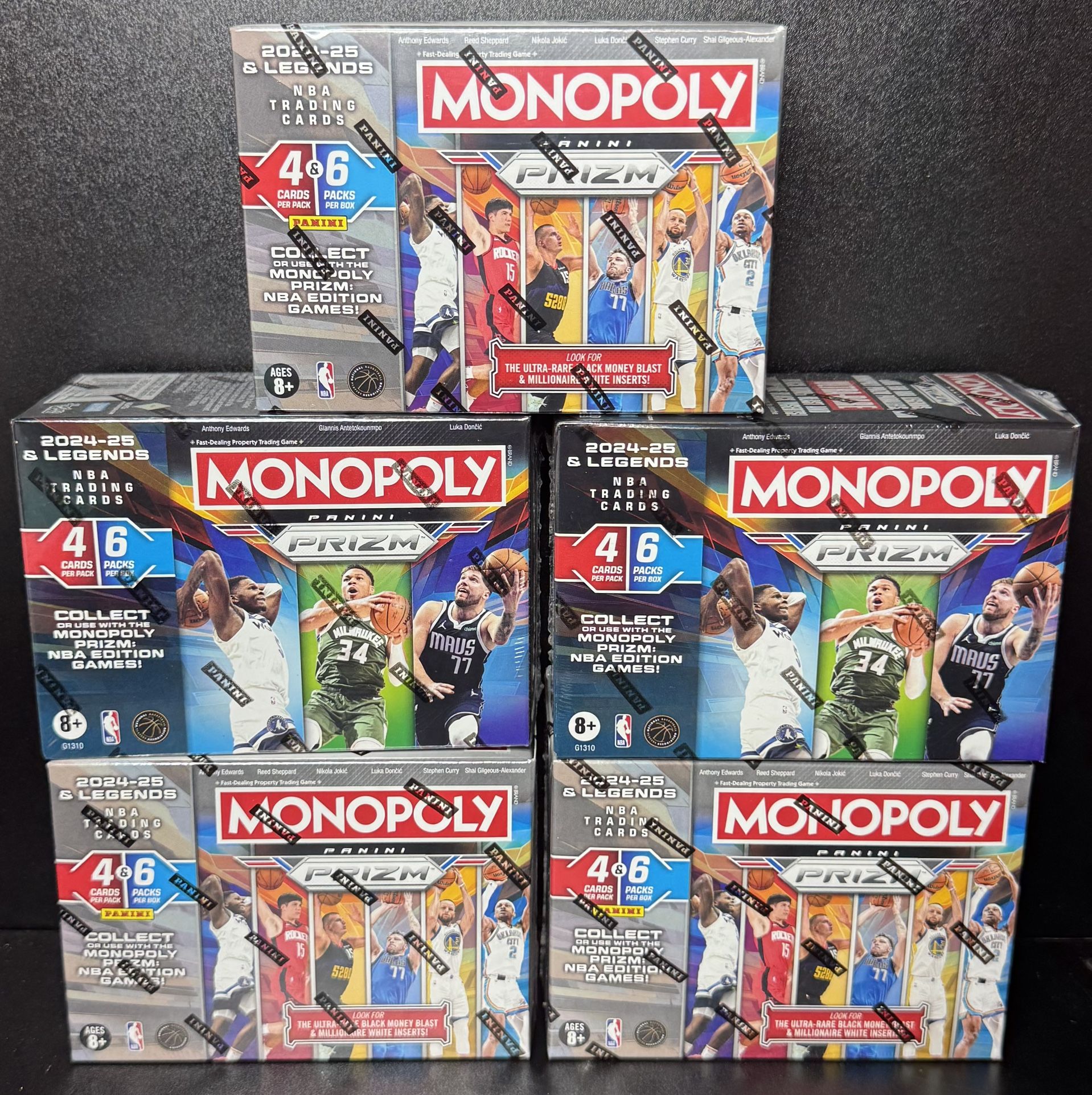Lot of 5 New Sealed 2024-25 Monopoly Prizm NBA Blaster Boxes