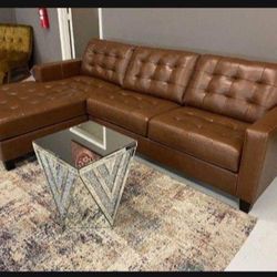 Brown Tone Genuine Leather Small Size Modern Couch With Chaise✅Living Room/Sectional🤩Financing Options👌 On Display 🏠