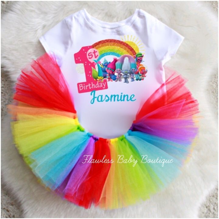 Rainbow Trolls Birthday Tutu Outfit Set