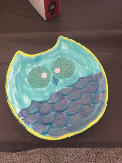 Owl jewelry trinket tray hand painted