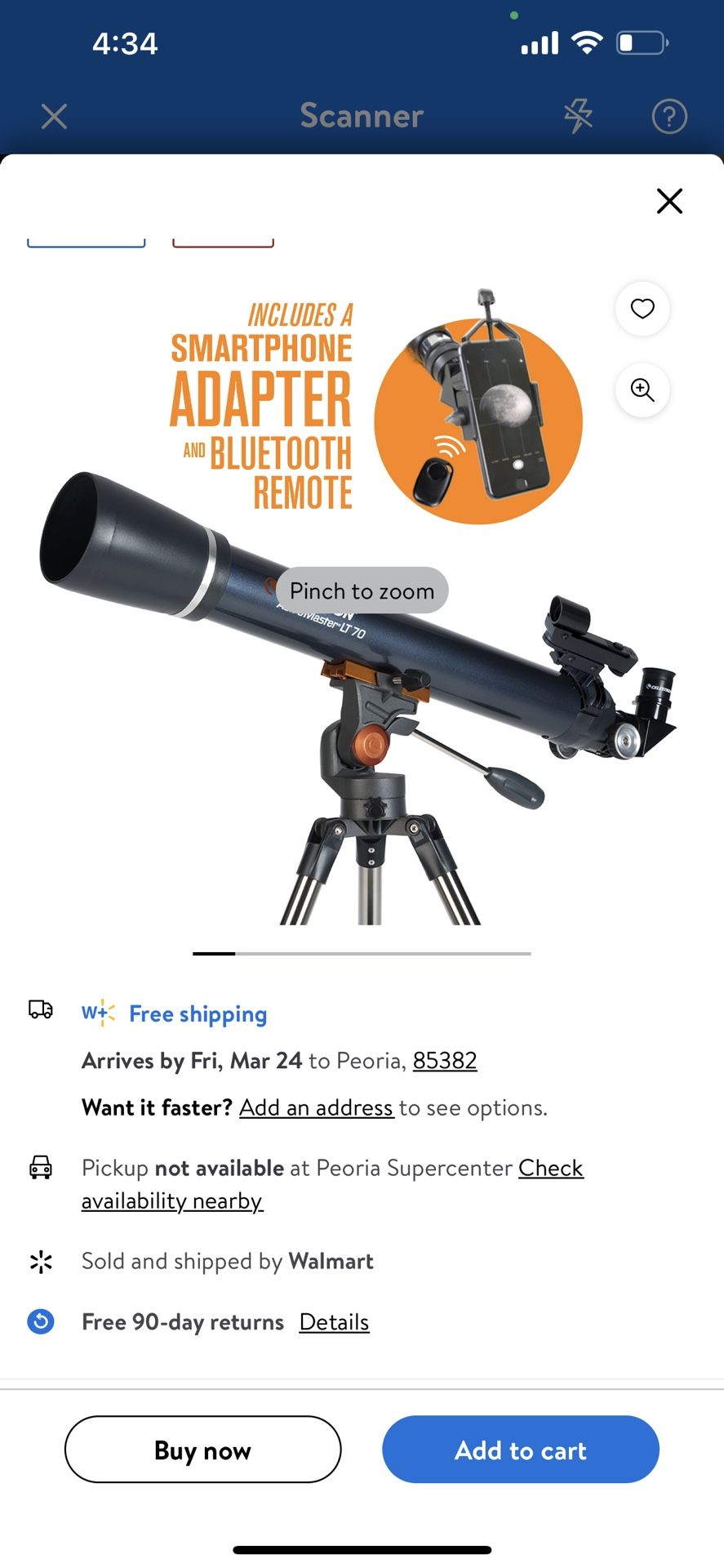 Telescope New Celestron AstroMaster 70AZ LT Refractor Telescope Kit with Smartphone Adapter and Bluetooth Remote, Ideal Telescope for Beginners, Captu