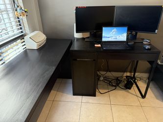 Black Brown Desk With Drawer And