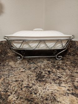 Fancy ceramic serving plate with lid and stand