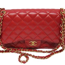 Chanel Red Leather Medium Shoulder Bag