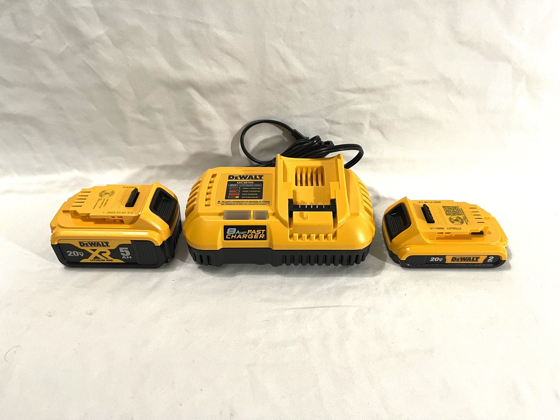 Brand New Dewalt XR 5Ah Battery, 2Ah Battery & Brand New Dewalt Fast Charger.