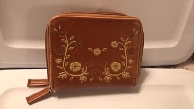 NEW. Brown Floral Leather Wallet