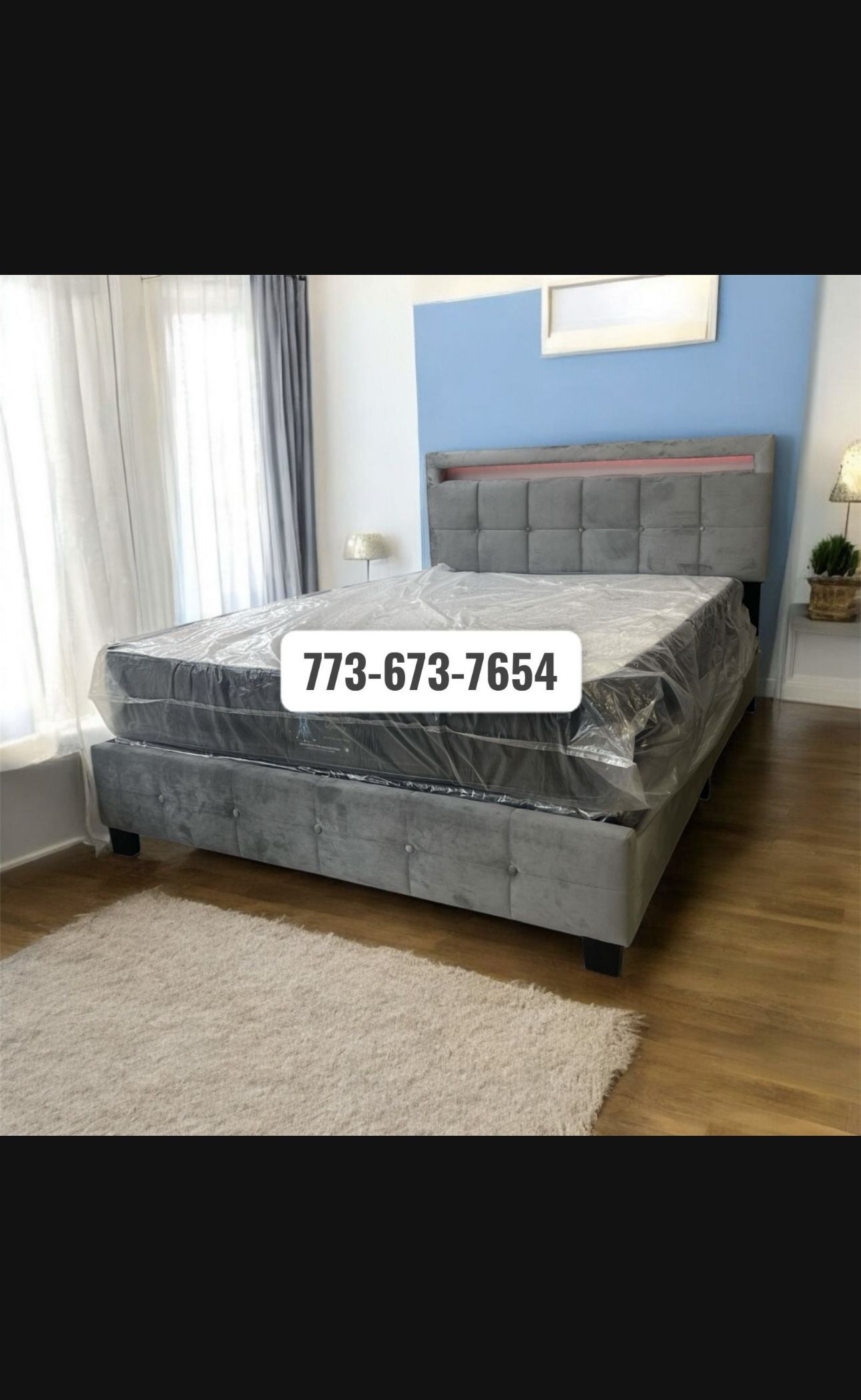 Brand new king Led bed frame with mattress and box spring ready for delivery π