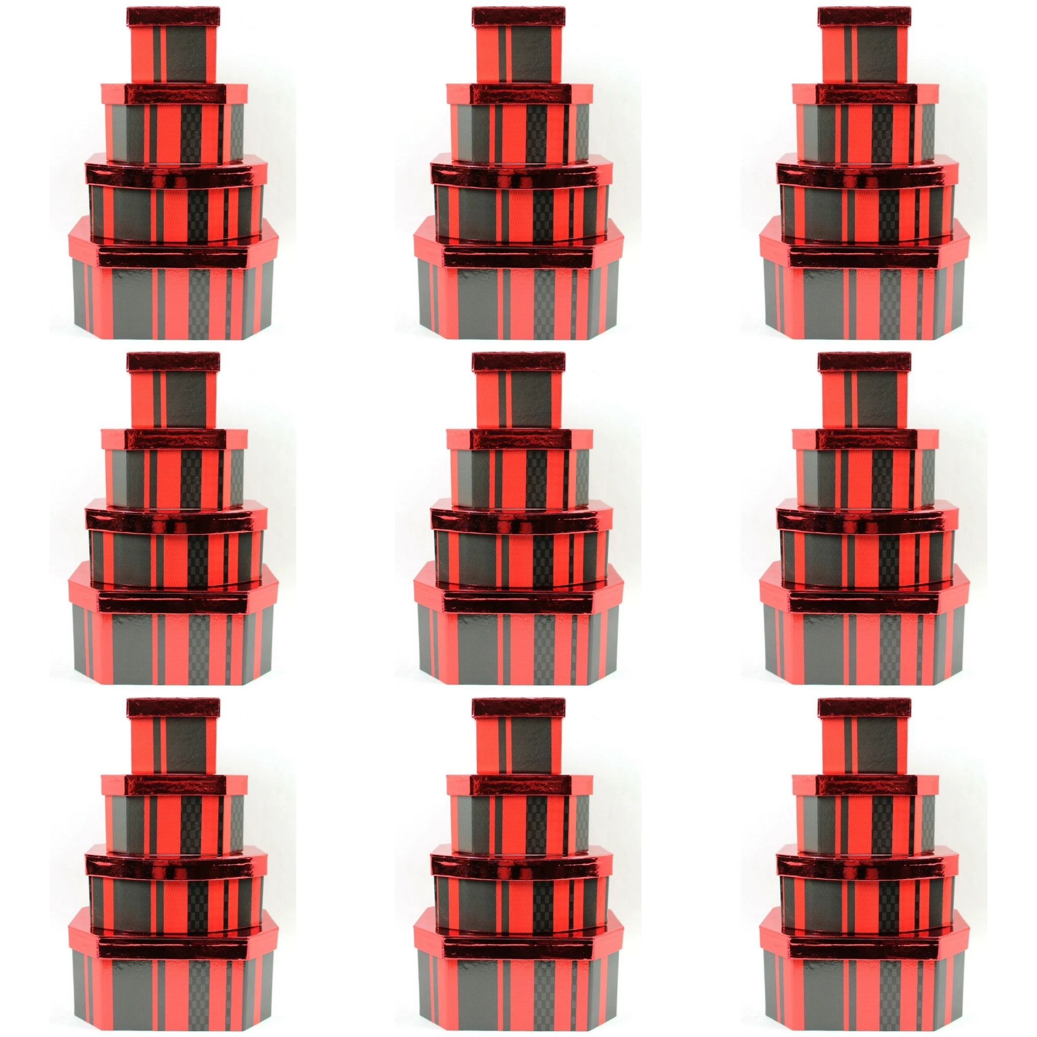 Case Of (x32) Red & Black Stacking Tower 4-Piece Gift Box Set