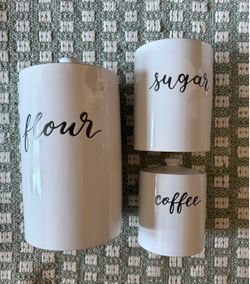White Ceramic Canister Set Flour Sugar Coffee