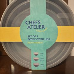 Set Of 3 Bowls With Lids 1.6qt , 2.5 Qt , 3.8 Qt