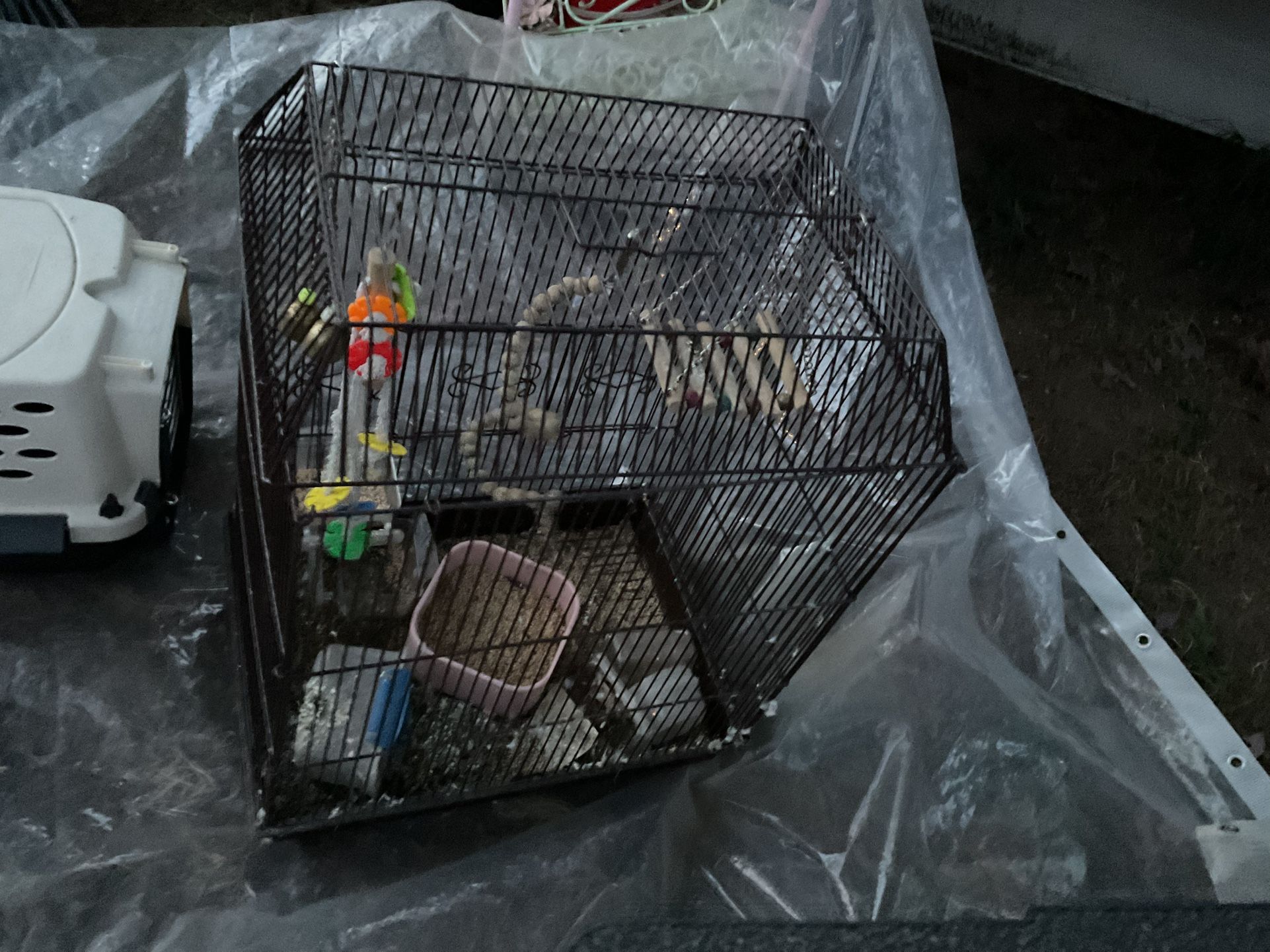A  Black Bird Cage (21” X 12”) Furnished , And A Pet Carrier (18” X 11”) Both For $25
