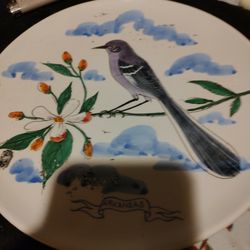 Vintage Mockingbird Apple blossom Hand Painted In Italy  Arkansas Bird Plate