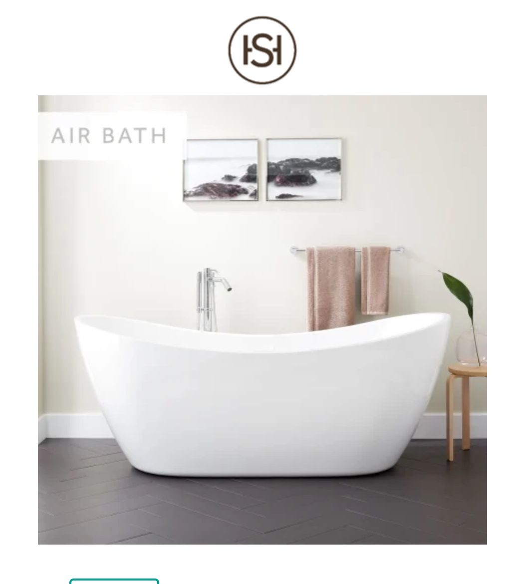 Signature Hardware Sheba 72" Acrylic Air Double Slipper Freestanding Tub with Integrated Drain and Overflow