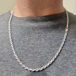 Sterling Silver Diamond Cut Rope Chain 24 Inch