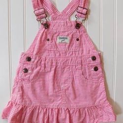 HTF OshKosh B'gosh Vestbak Girls 24M Overall Gingham Jumper Dress 24 Months 