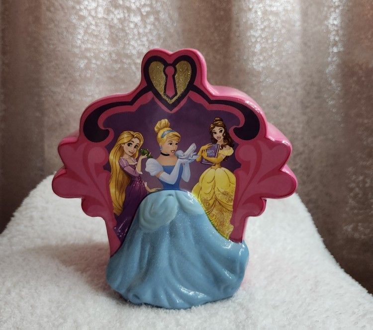 $3 Used Disney Princesses Coin Piggy Bank 3D Cinderella Rapunzel Belle Pink Ceramic