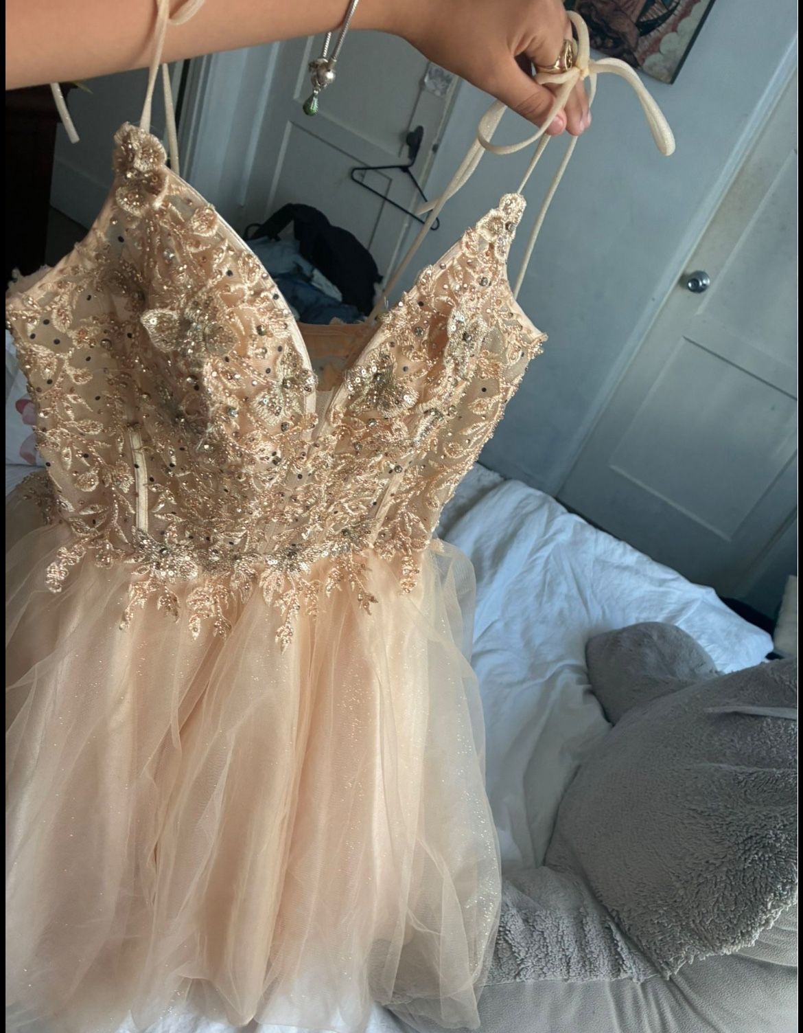 quince gold dama dresses Ball Gown V-Neck 3/4 Length Sleeves Floor-Length Rococo Victorian Party Costume Masquerade Cosplay Prom Dress, One-Size / Red main image 0