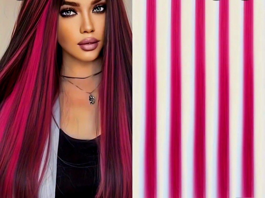 SET OF 5 FUSHIA CLIP ON HAIR EXTENSIONS