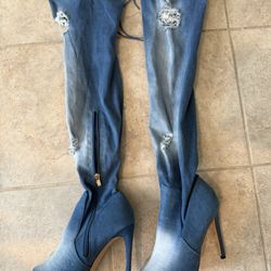 Knee High Denim Boots
