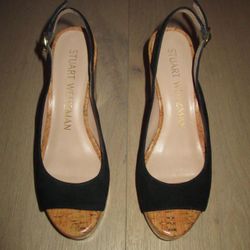 NEW Stuart Weitzman black cork wedges