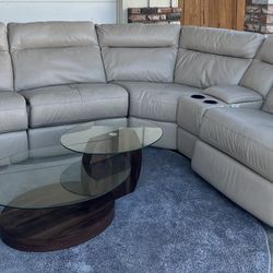 Four Piece Cream L Shape/Sectional-Leather Type