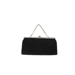 Vintage Late 1950s–60s National Black Fabric Handbag – Canadian Made – Silver Chain Convertible Clutch