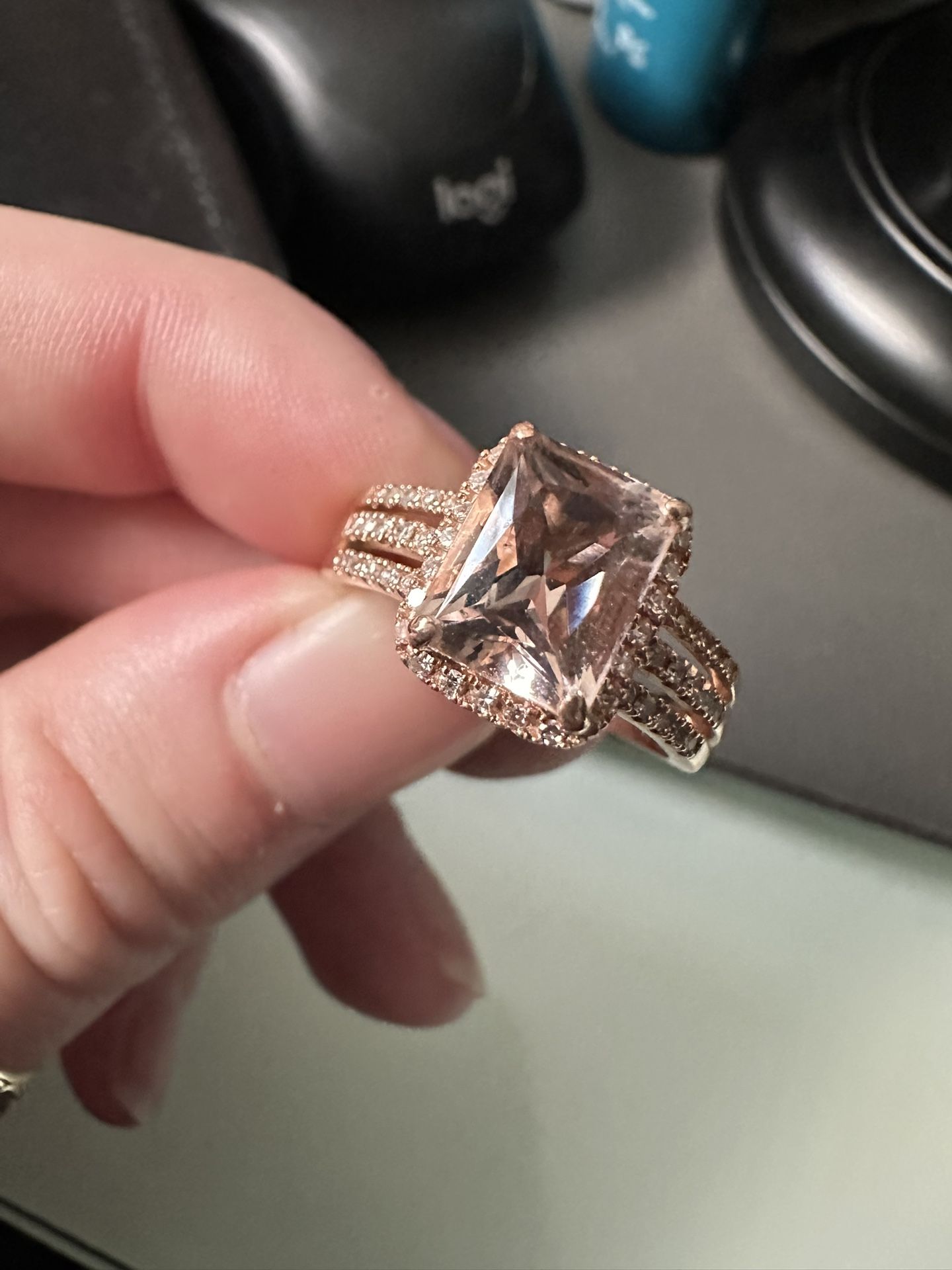 14K Rose Gold Morganite and Diamond Ring
