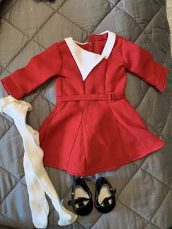Retired American girl doll - Kit’s Christmas dress with tights and shoes