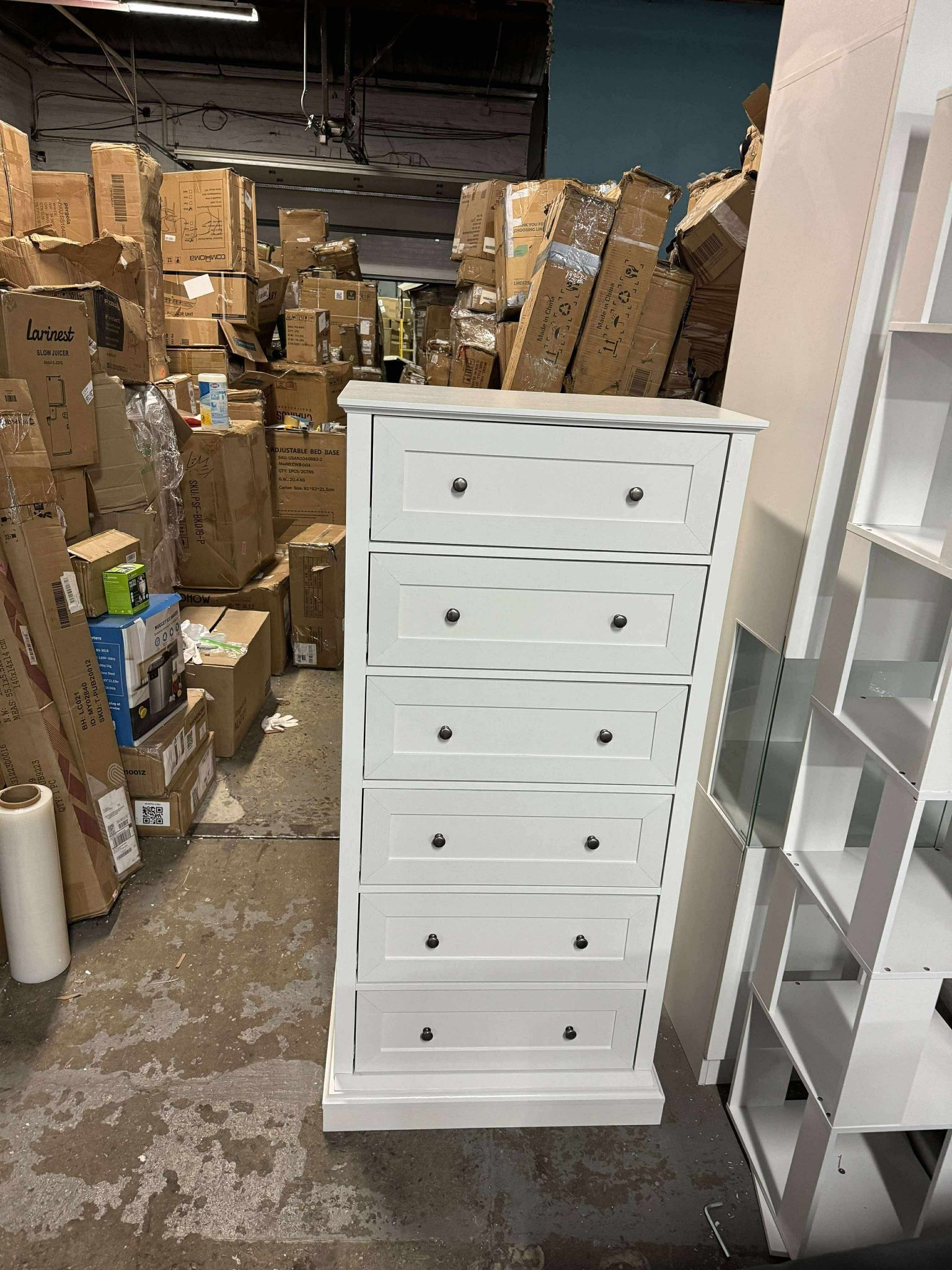 6 Drawer Dre sser, 56" Tall White Dre sser with Mental Double Handles