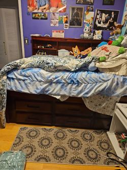 Cherrywood Full size bed with built-in drawers and shelves