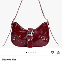 Burgundy leather shoulder bag with silver hardware