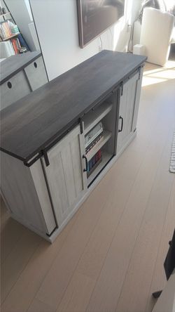 Farmhouse TV Stand with Sliding Barn Doors